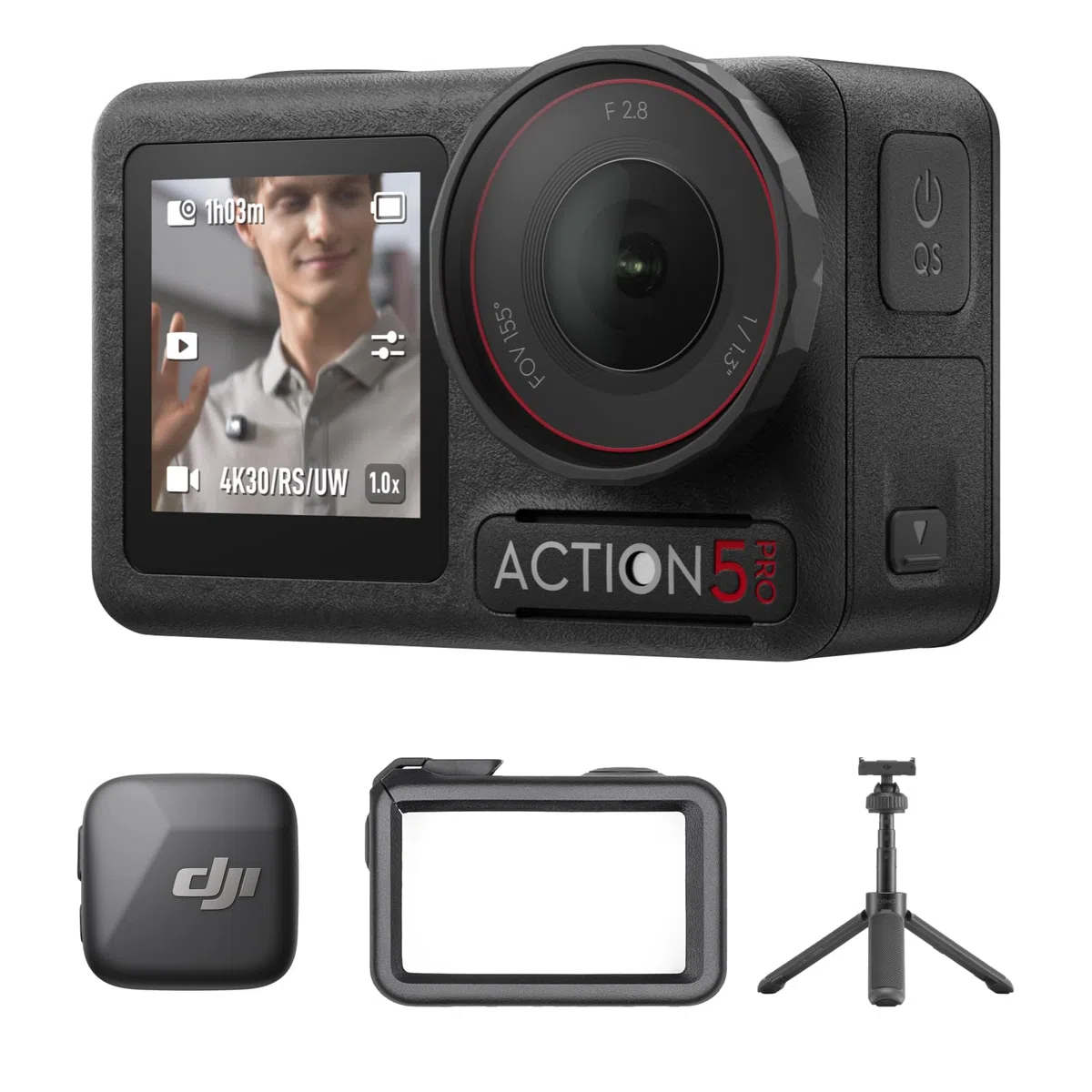 DJI Bundle Standard Osmo Action 5 Pro + Mic Mini Émetteur (Noir Absolu) + Barre d’Extension pour Osmo Action Mini, Caméra Étanche avec Capteur 1/1,3", Vidéo 4K/120 IPS, Suivi de Sujet, Stabilisation