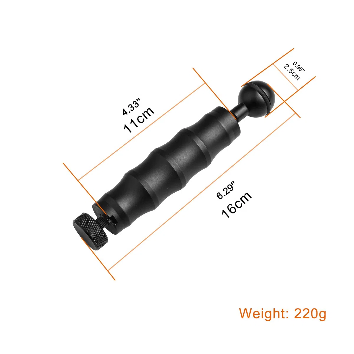 ORCATORCH ZJ12 Poignée de Photographie sous-Marine pour Platine Caméra, Grip Universel 155mm pour Pinces à Rotule et Lampe de Plongée, Équipement de Plongée Professionnel