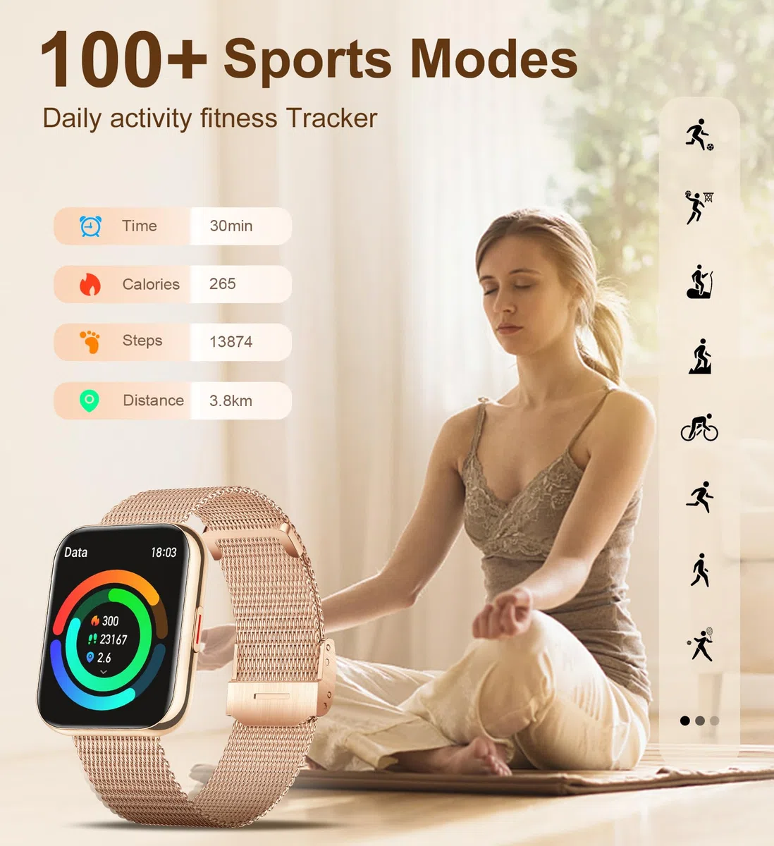 Iaret Montre Connectée Femme avec Appel Bluetooth, 1,85" HD Smartwatch, 100+ Sportifs, Moniteur de Sommeil Cardiofréquencemètre, Cycle Menstruel, Montre Podomètre pour Android iOS, Cadeau Femme