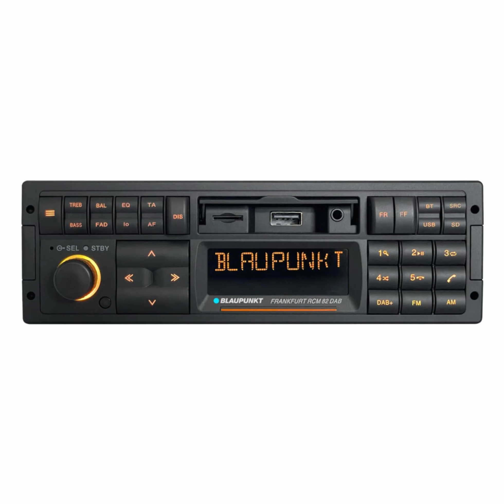 Blaupunkt Frankfurt RCM 82 Dab, 1-DIN autoradio, Youngtimer-Design, Dab+, Bluetooth, kit Mains Libres, USB, auxiliaire, SDHC, SD, Commandes au Volant, Sortie subwoofer, Variocolour, 4x50 Watts, 12V