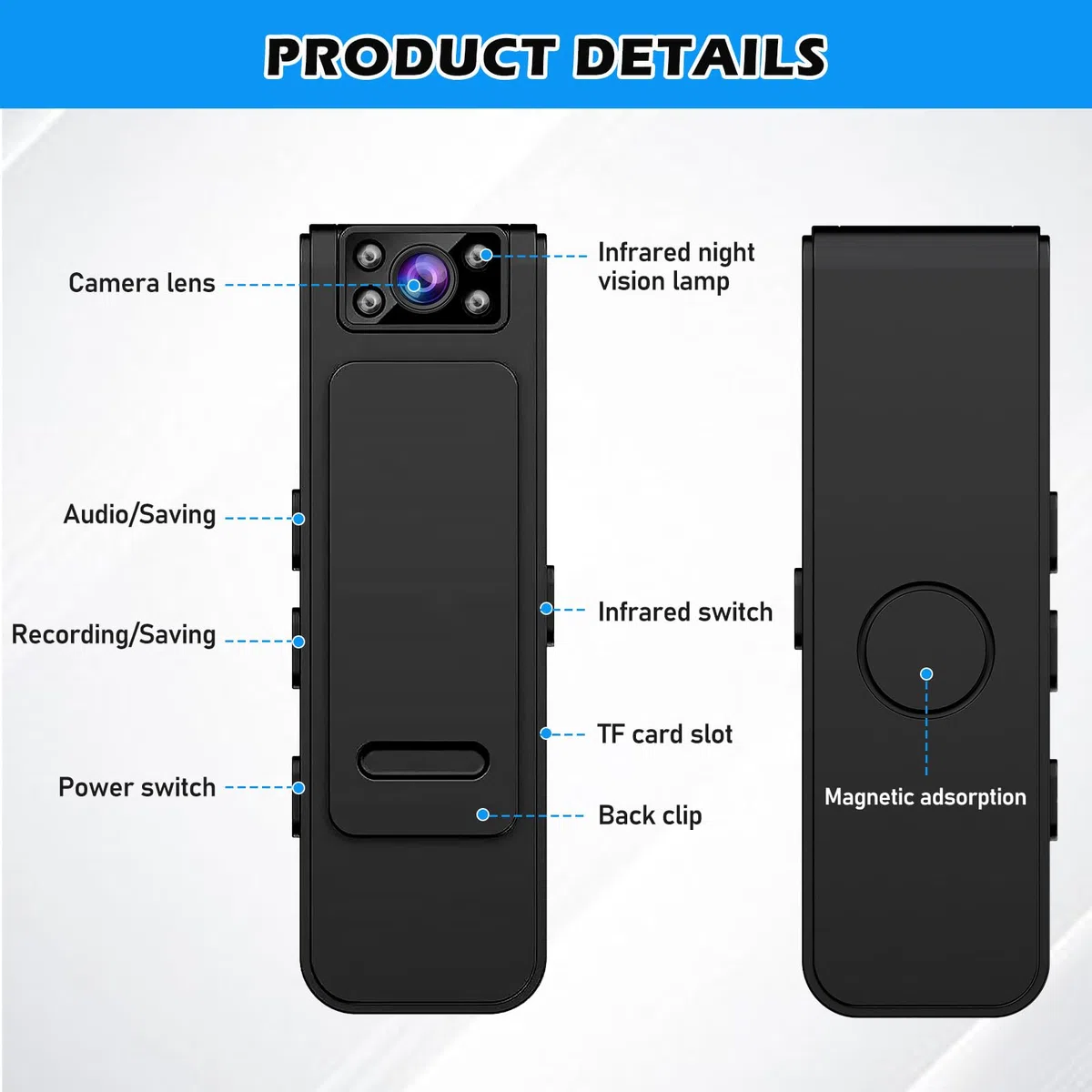Petite caméra avec enregistrement et vidéo, mini caméra, petite caméra, caméra corporelle, mini caméra de surveillance 1080p HD, caméra cachée, enregistrement vidéo, fonction audio