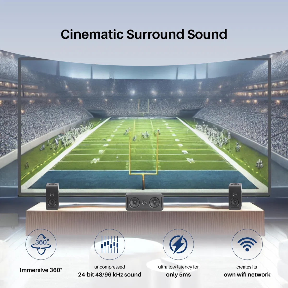 Système de son surround sans fil 5.1 [marque] – Haut-parleur home cinéma Dolby Atmos avec Up-Firing & THX, WISA Low Latency, système de son TV pour téléviseur, jeux et musique (noir)