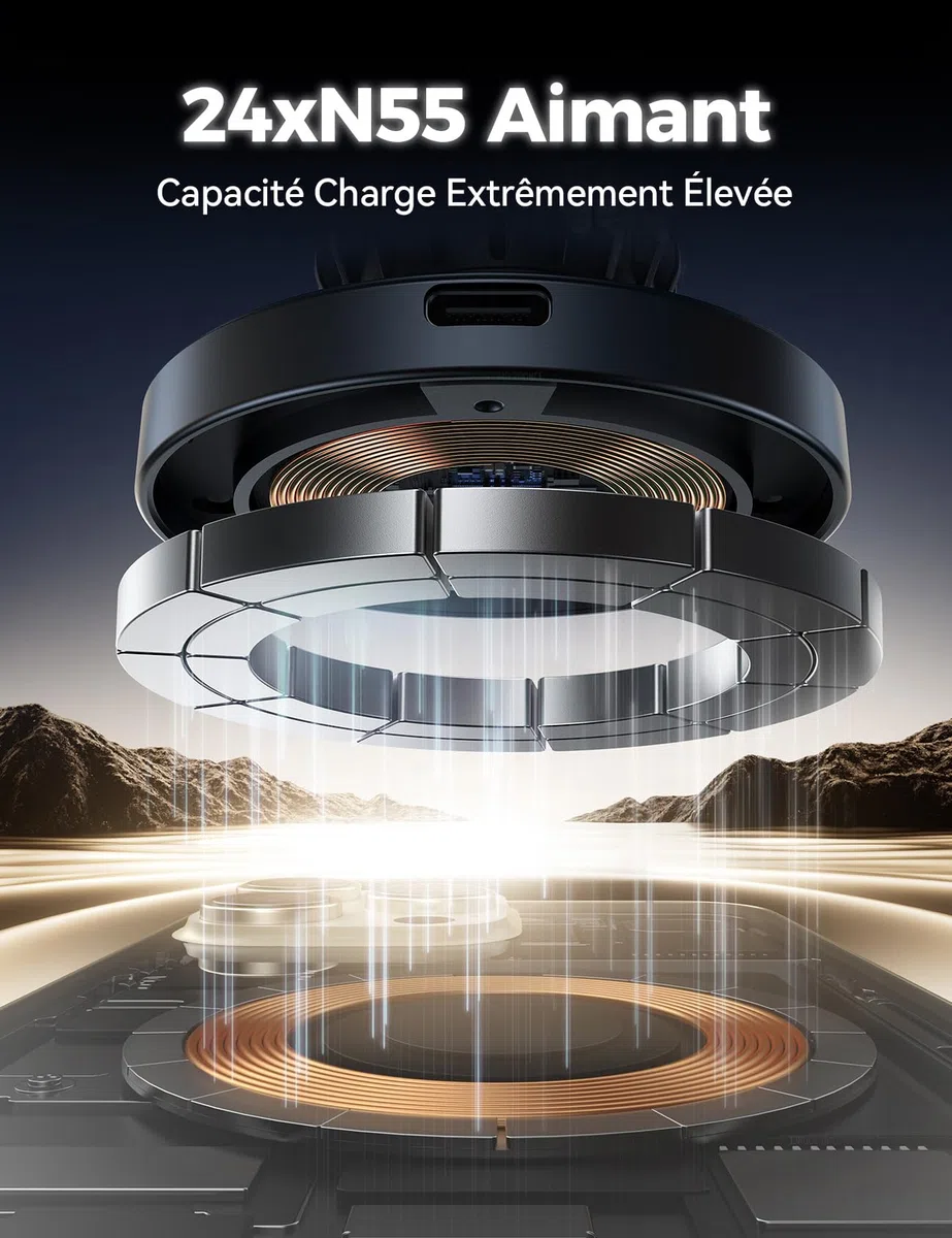 JOYROOM Support Telephone Voiture Magsafe Induction Ensemble 2 en 1 [Conception Améliorée Pince Double Crochet] Chargeur Magsafe Voiture 15W, Chargeur Induction Voiture iPhone 17 Air Pro Max 16-12