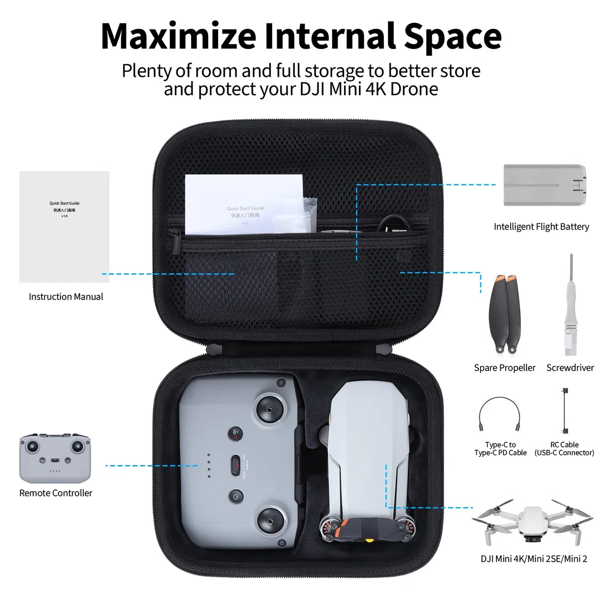 Dur Étui de Protection Compatible avec DJI Mini 4K Drone avec Caméra 4K UHD