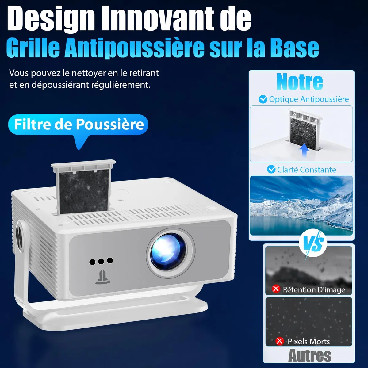 [2026 Version Améliorée] Videoprojecteur 4K &1080P WiFi et Bluetooth Focus électronique Correction à 270 Degrés Projecteur Video Portable pour HDMI/TV Stick/Laptop