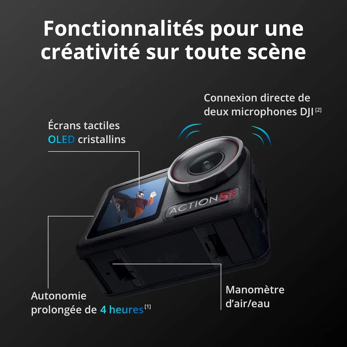 DJI Bundle Standard Osmo Action 5 Pro + Mic Mini Émetteur (Noir Absolu) + Barre d’Extension pour Osmo Action Mini, Caméra Étanche avec Capteur 1/1,3", Vidéo 4K/120 IPS, Suivi de Sujet, Stabilisation