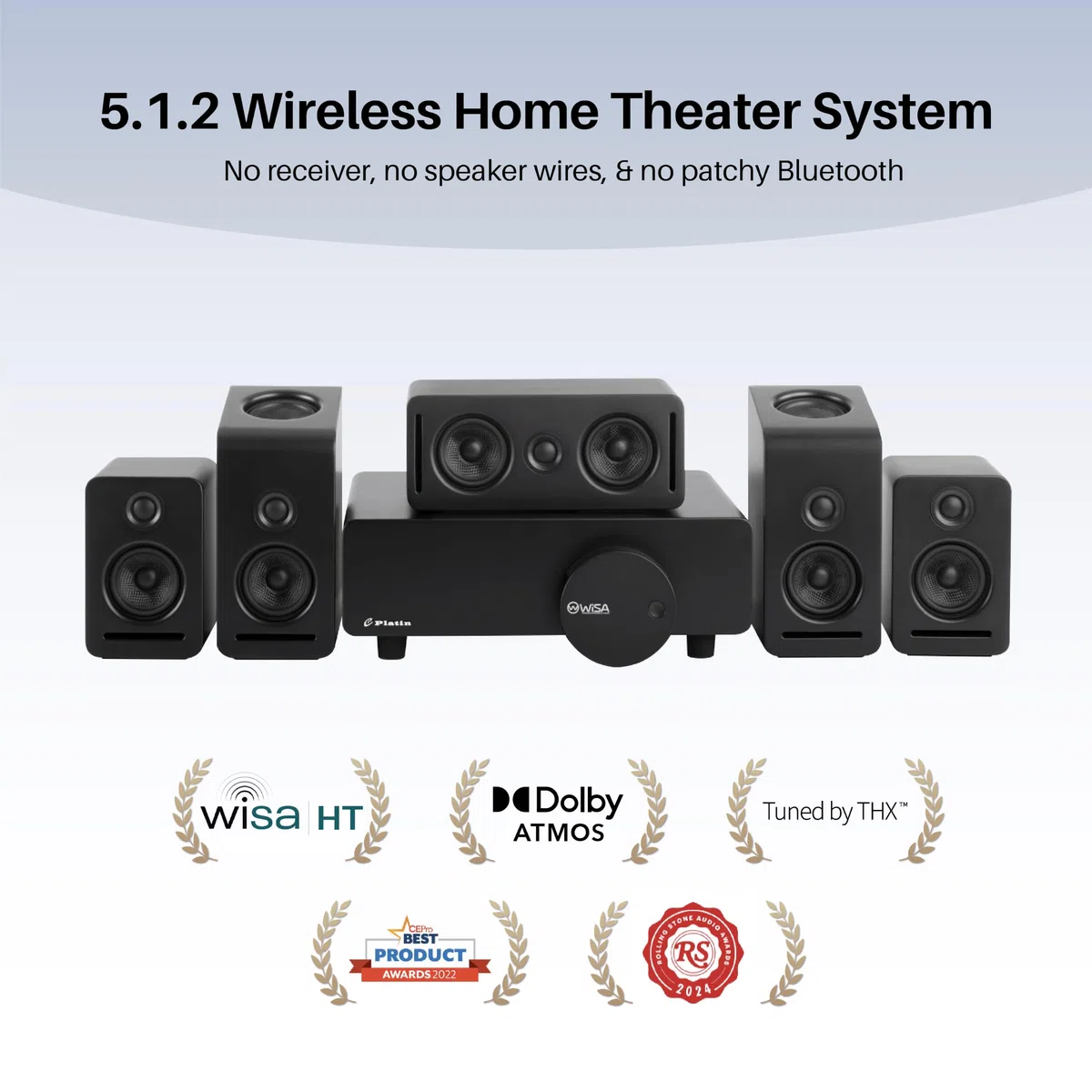 Système de son surround sans fil 5.1 [marque] – Haut-parleur home cinéma Dolby Atmos avec Up-Firing & THX, WISA Low Latency, système de son TV pour téléviseur, jeux et musique (noir)