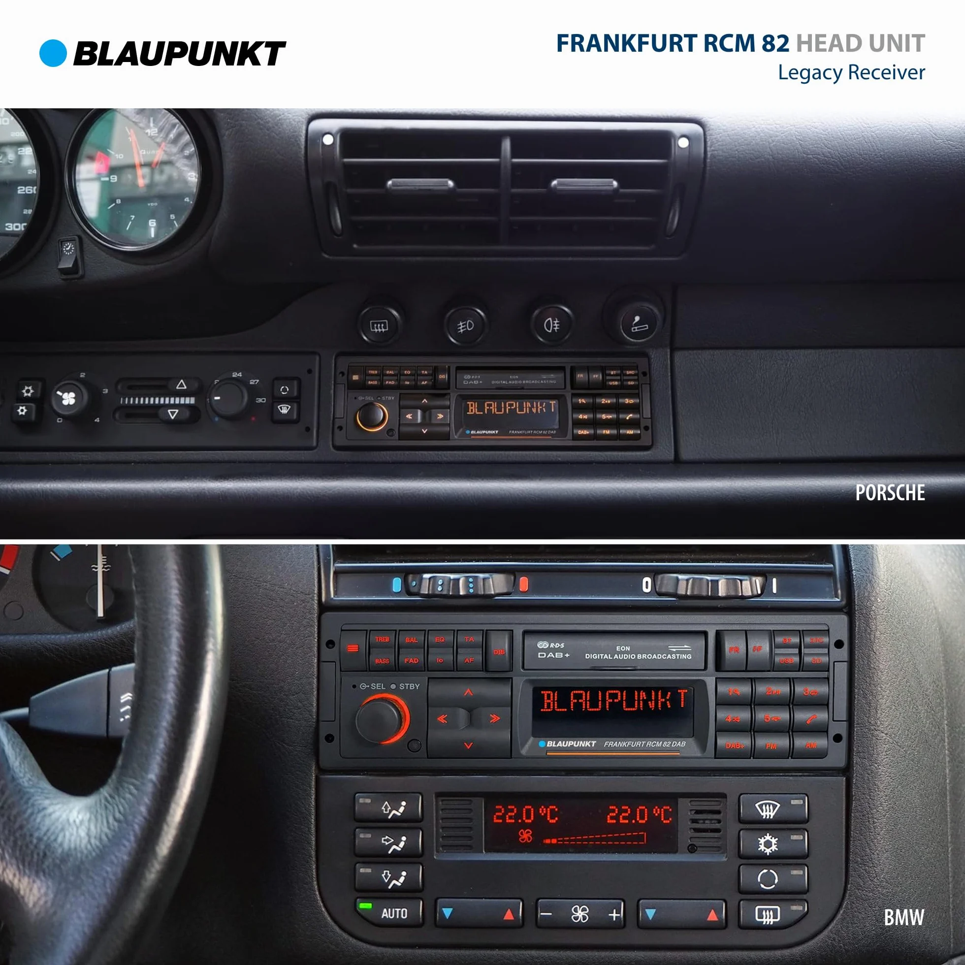 Blaupunkt Frankfurt RCM 82 Dab, 1-DIN autoradio, Youngtimer-Design, Dab+, Bluetooth, kit Mains Libres, USB, auxiliaire, SDHC, SD, Commandes au Volant, Sortie subwoofer, Variocolour, 4x50 Watts, 12V