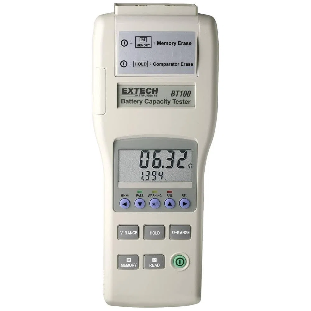 Extech BT100 Testeur de Capacité de Batterie - Analyseur pour Batteries Rechargeables et Alcalines AA AAA C D 9V, 1,2-9V, Écran LCD, Test Rapide Santé, Charge et Performance