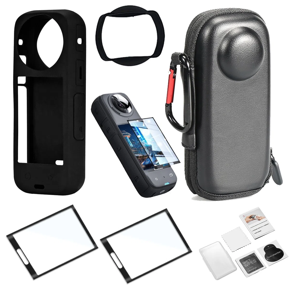 6 en 1 kit de Protection pour Insta360 X4 Sacoche Sac Portable et étui en Silicone Capuchon d'objectif Protecteur d'écran Insta 360 One X4 Accessoires