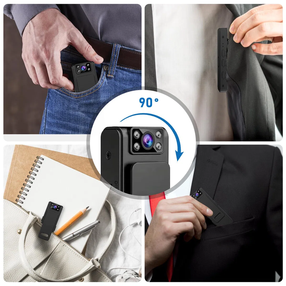 Petite caméra avec enregistrement et vidéo, mini caméra, petite caméra, caméra corporelle, mini caméra de surveillance 1080p HD, caméra cachée, enregistrement vidéo, fonction audio
