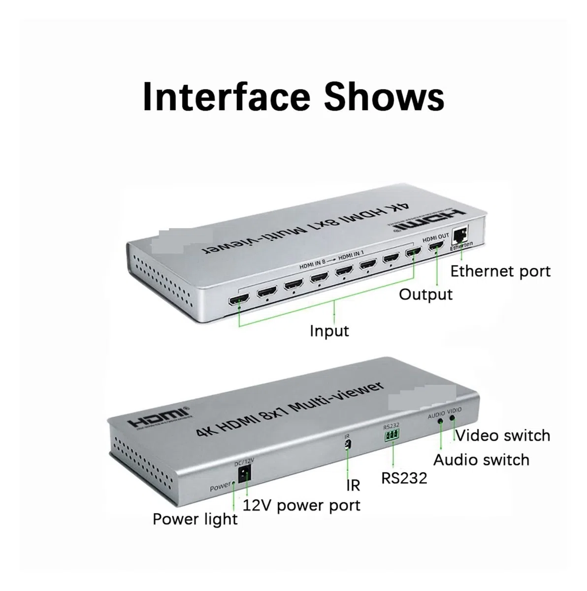 Multi-Viewer 8X1 Switcher 4K 30Hz Switch Converter avec Remoter 8 Input 1 Output pour TV, Lecteur Blu-Ray, DVD