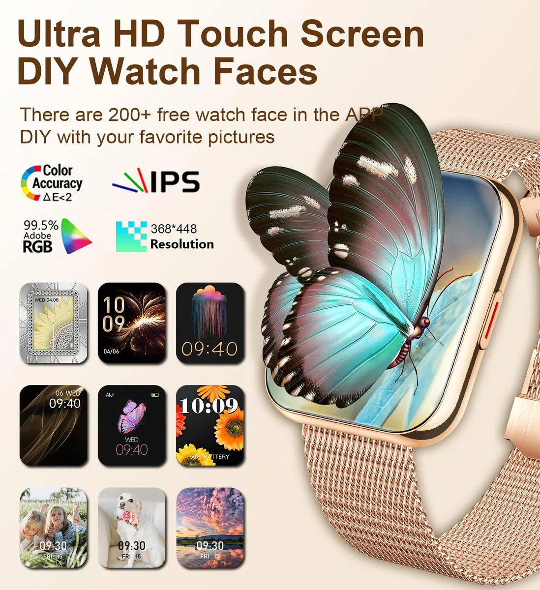 Iaret Montre Connectée Femme avec Appel Bluetooth, 1,85" HD Smartwatch, 100+ Sportifs, Moniteur de Sommeil Cardiofréquencemètre, Cycle Menstruel, Montre Podomètre pour Android iOS, Cadeau Femme