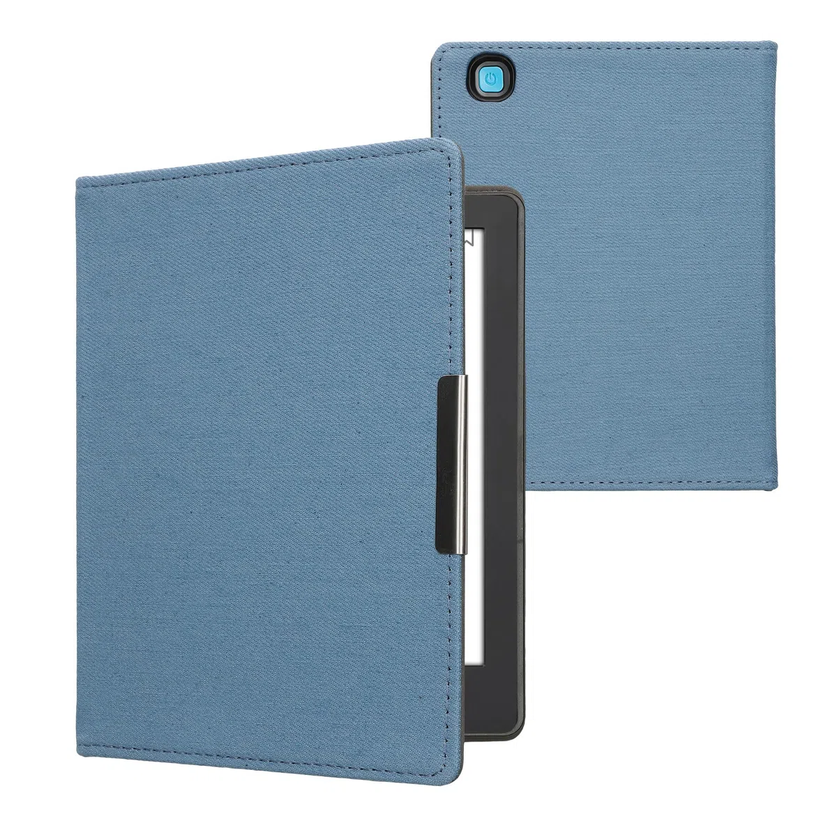 kwmobile Étui liseuse Compatible avec Kobo Aura H2O Edition 2 - Étui à Rabat magnétique Protection en Jean - Bleu