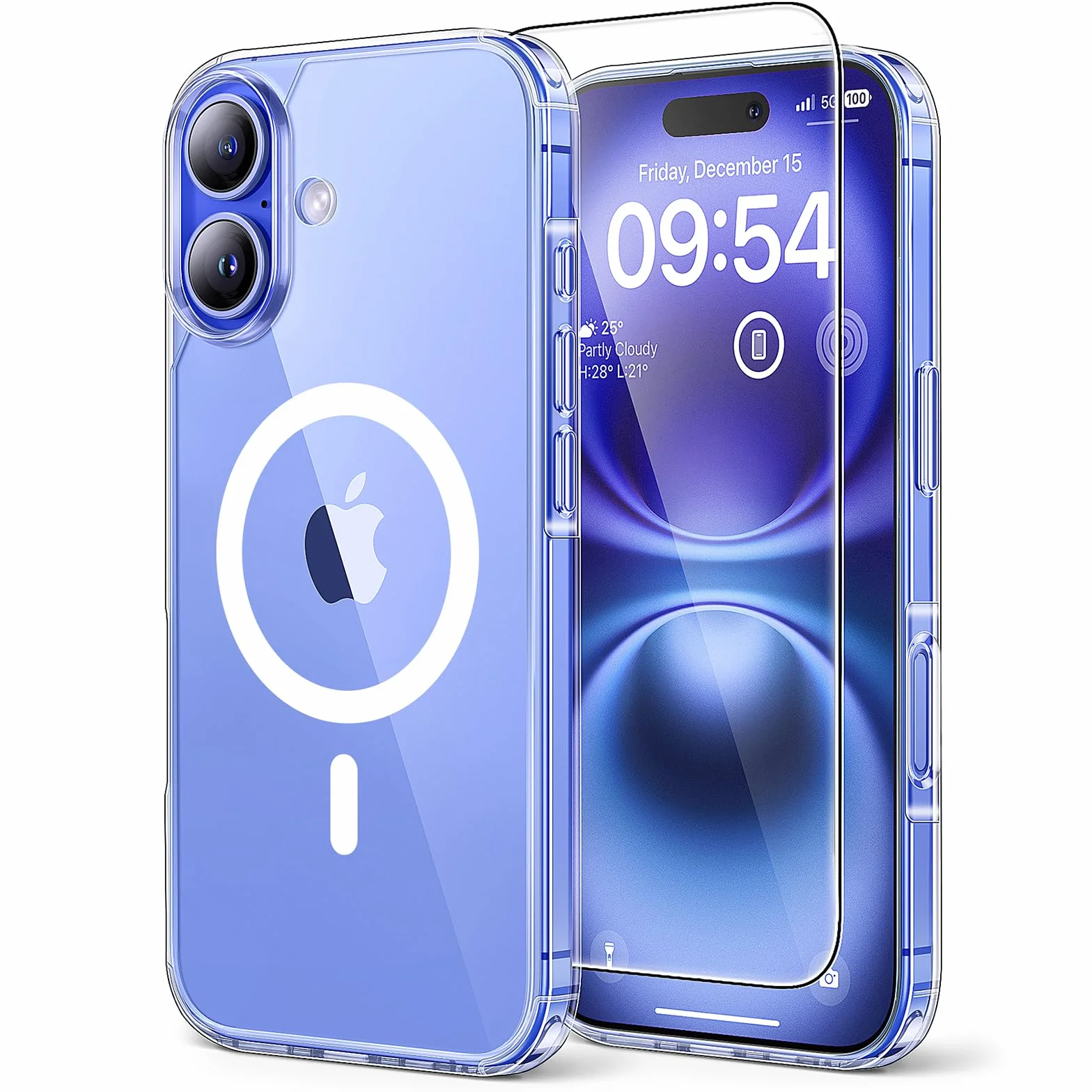 TAURI Coque Magnétique pour iPhone 16 [Protection Militaire] avec Protection D'écran en Verre Trempé [Compatible avec MagSafe] -Coque Mince 6,1 Pouces-Transparent