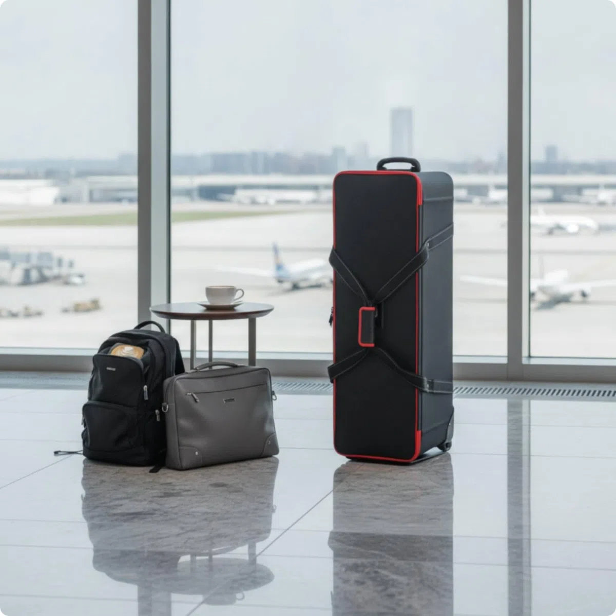 Camera Rolling Case Sac Photo Valise Trolley Boîtier Transport Housse Rembourrée Étanche en Nylon et Oxford Cloisons, 86cm Bordure Rouge, 86cm