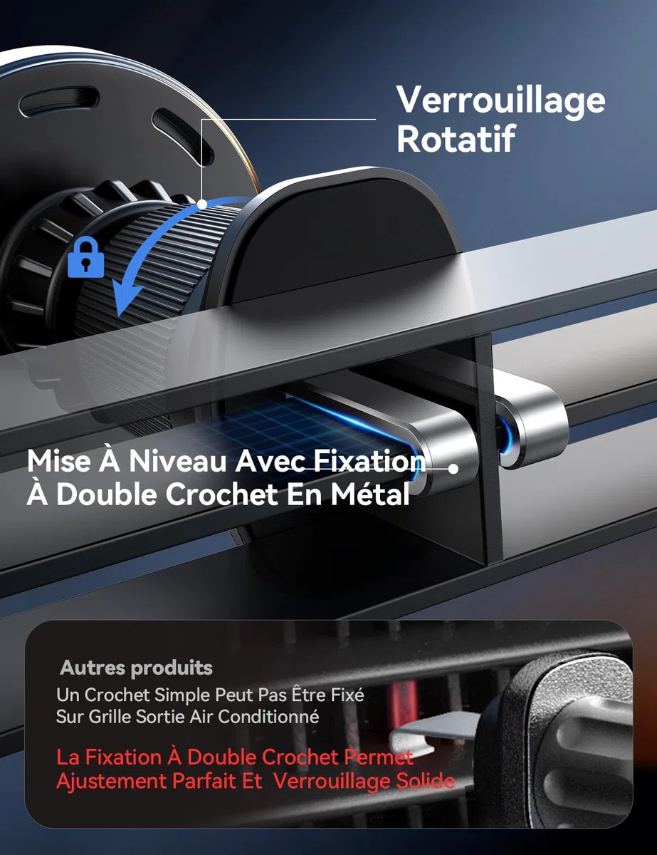 JOYROOM Support Telephone Voiture Magsafe Induction Ensemble 2 en 1 [Conception Améliorée Pince Double Crochet] Chargeur Magsafe Voiture 15W, Chargeur Induction Voiture iPhone 17 Air Pro Max 16-12