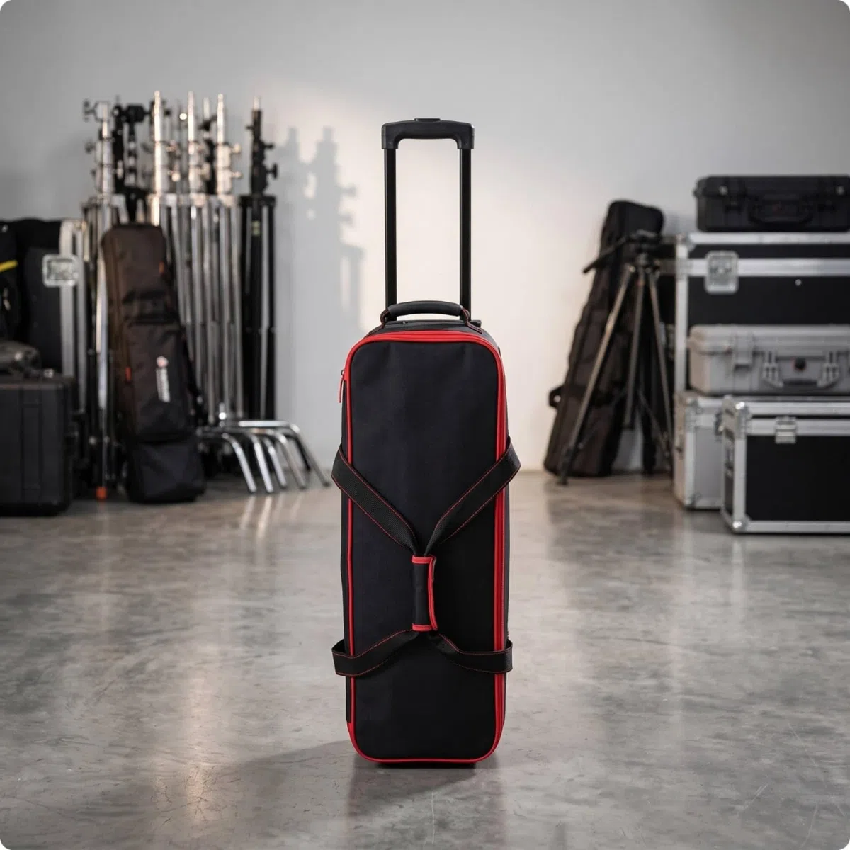 Camera Rolling Case Sac Photo Valise Trolley Boîtier Transport Housse Rembourrée Étanche en Nylon et Oxford Cloisons, 86cm Bordure Rouge, 86cm