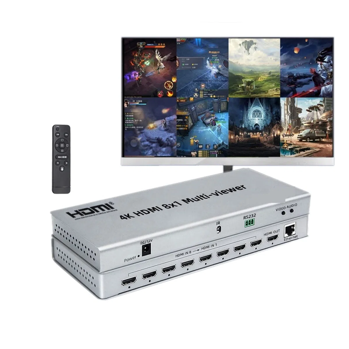 Multi-Viewer 8X1 Switcher 4K 30Hz Switch Converter avec Remoter 8 Input 1 Output pour TV, Lecteur Blu-Ray, DVD