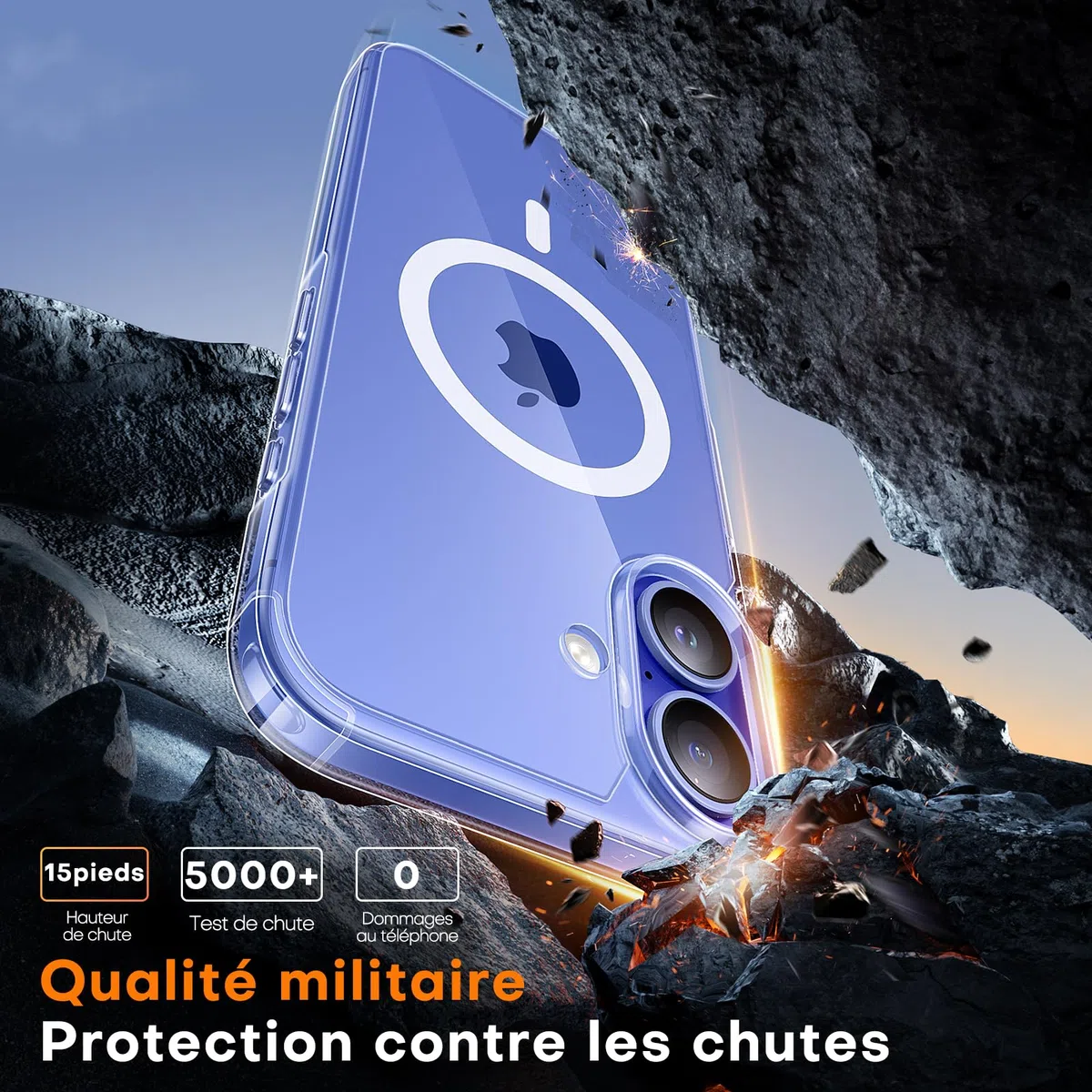 TAURI Coque Magnétique pour iPhone 16 [Protection Militaire] avec Protection D'écran en Verre Trempé [Compatible avec MagSafe] -Coque Mince 6,1 Pouces-Transparent