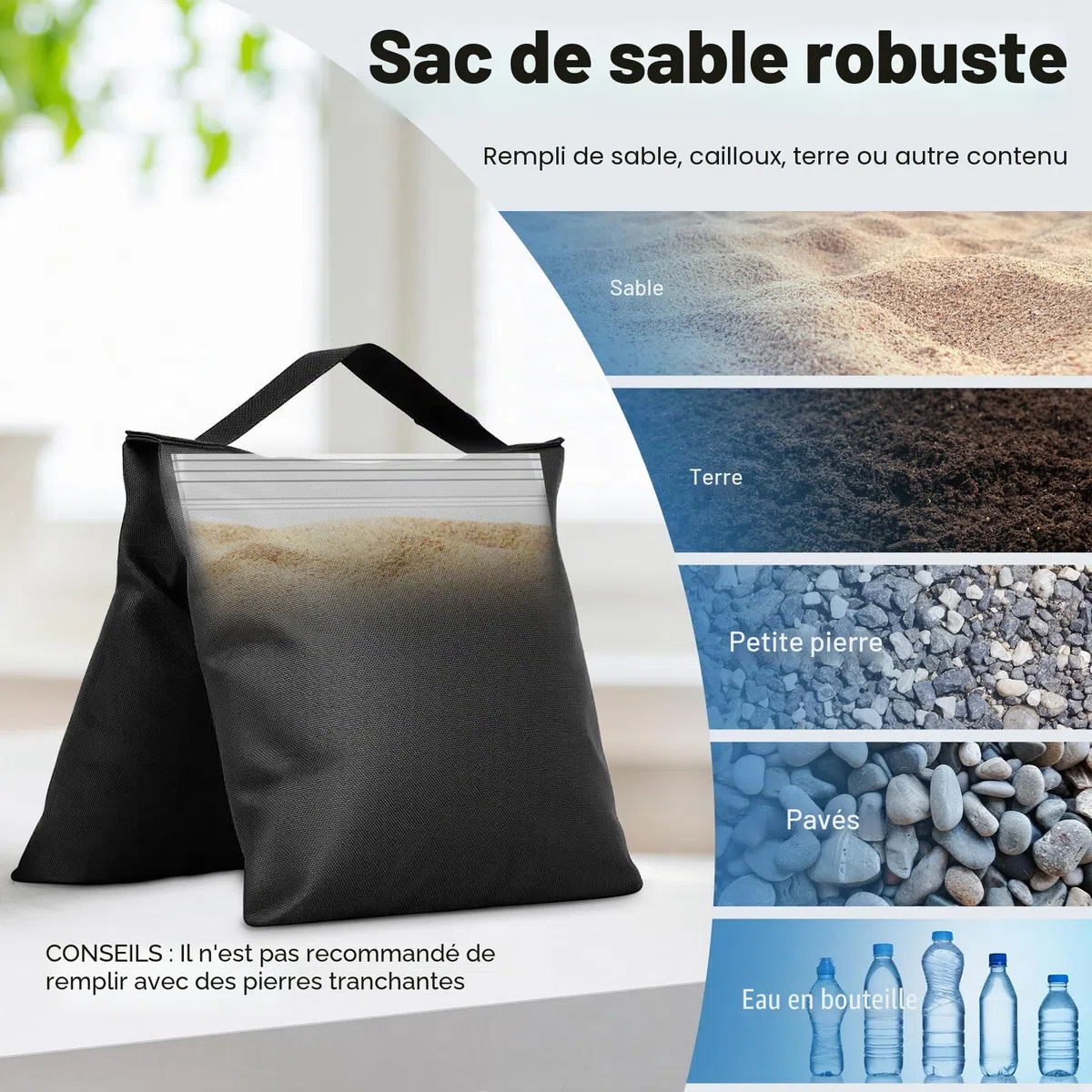 Victiv Lot de 4 Sac de Sable Résistants, 57x26,5cm Sacs de Lestage pour Trépied Photographique, 800D Oxford Sacs de Sable pour Renforcer Lestage, Sac de Sable pour Jardin, Tente, Parasol, Balançoire