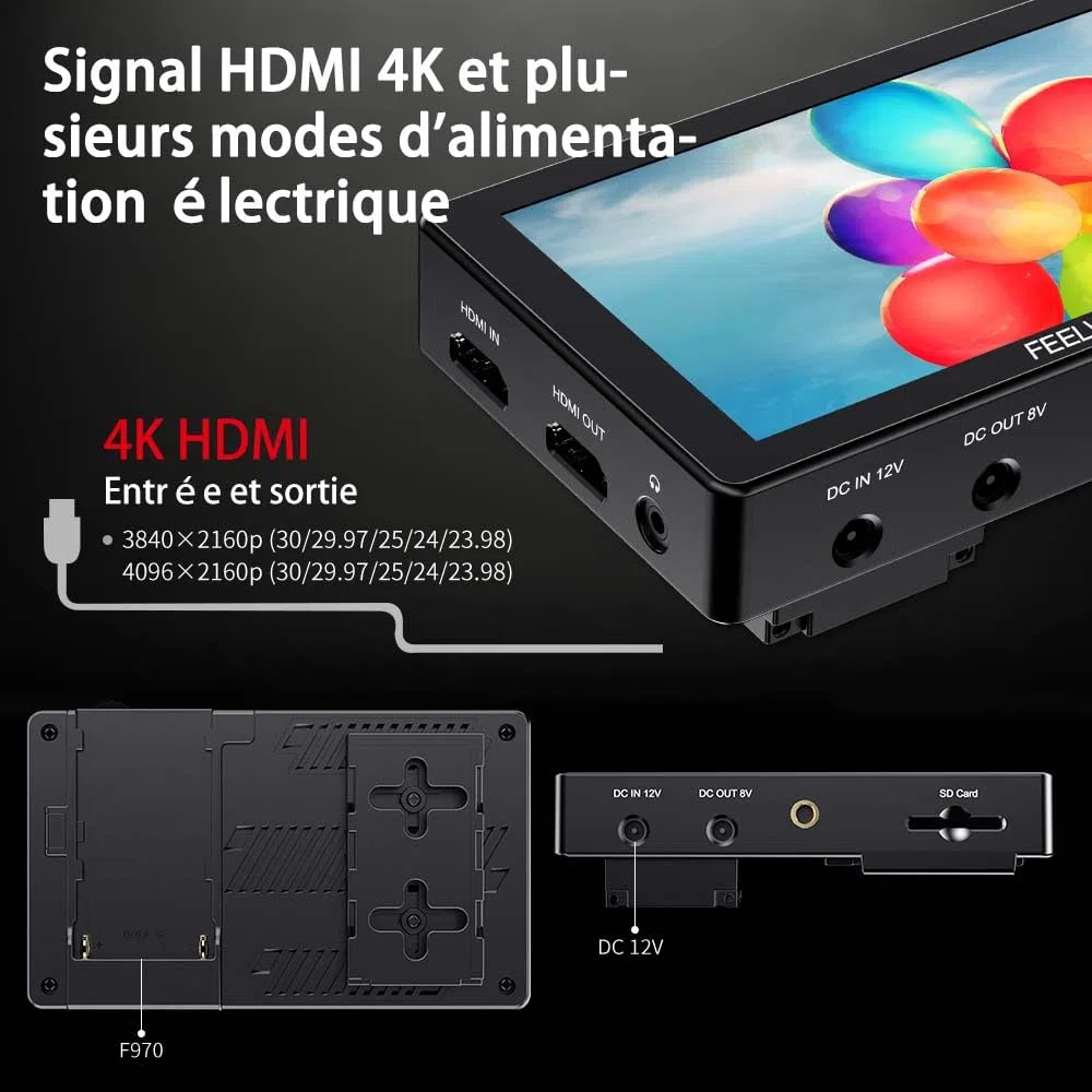 FEELWORLD LUT5 DSLR Camera Moniteur DSLR 5.5" 3000nit Ultra Haute luminosité 3DLUT HDR Moniteur à écran Tactile 1920 * 1080 4K HDMI