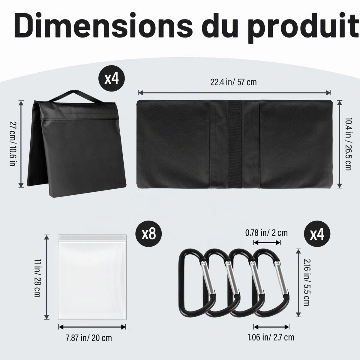 Victiv Lot de 4 Sac de Sable Résistants, 57x26,5cm Sacs de Lestage pour Trépied Photographique, 800D Oxford Sacs de Sable pour Renforcer Lestage, Sac de Sable pour Jardin, Tente, Parasol, Balançoire