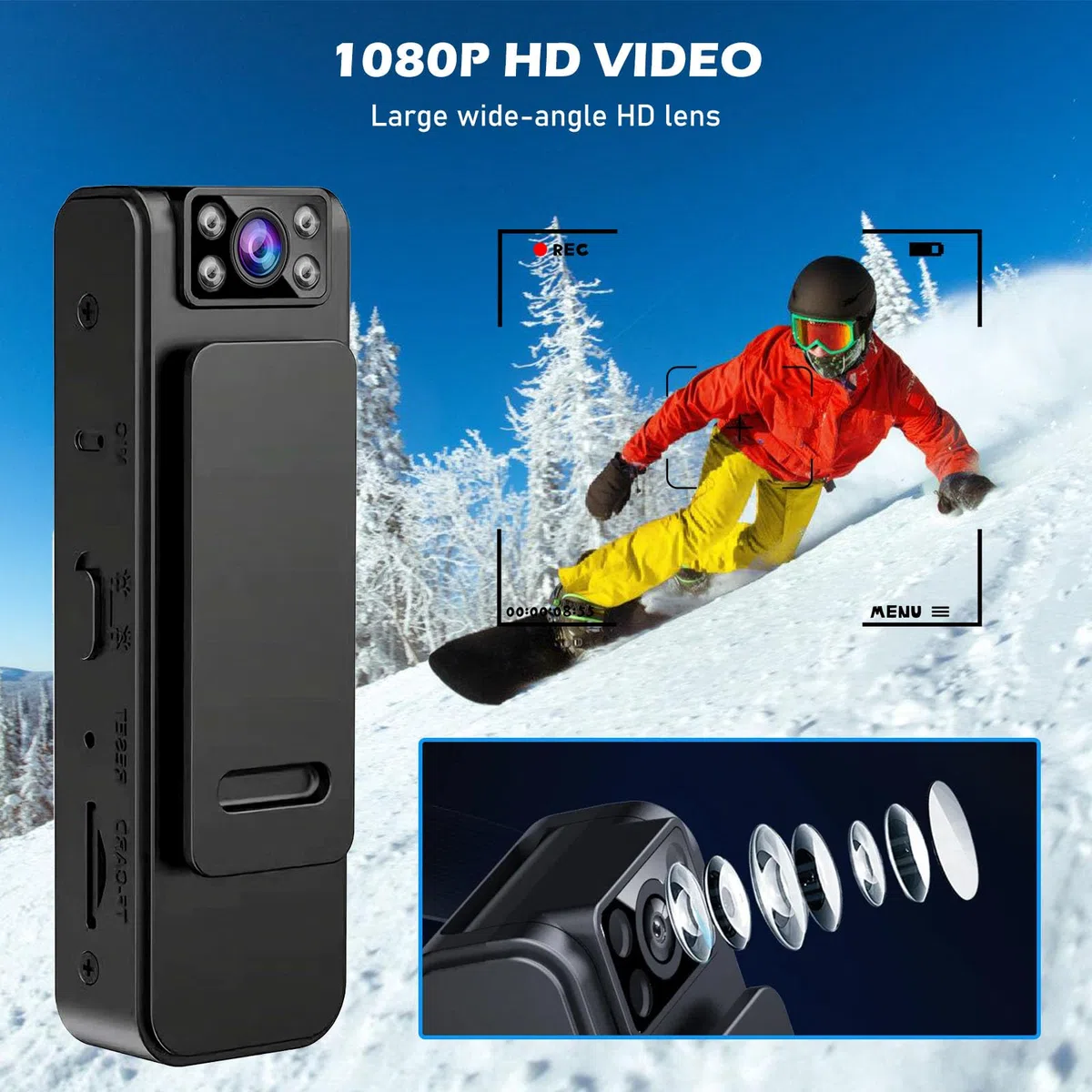 Petite caméra avec enregistrement et vidéo, mini caméra, petite caméra, caméra corporelle, mini caméra de surveillance 1080p HD, caméra cachée, enregistrement vidéo, fonction audio