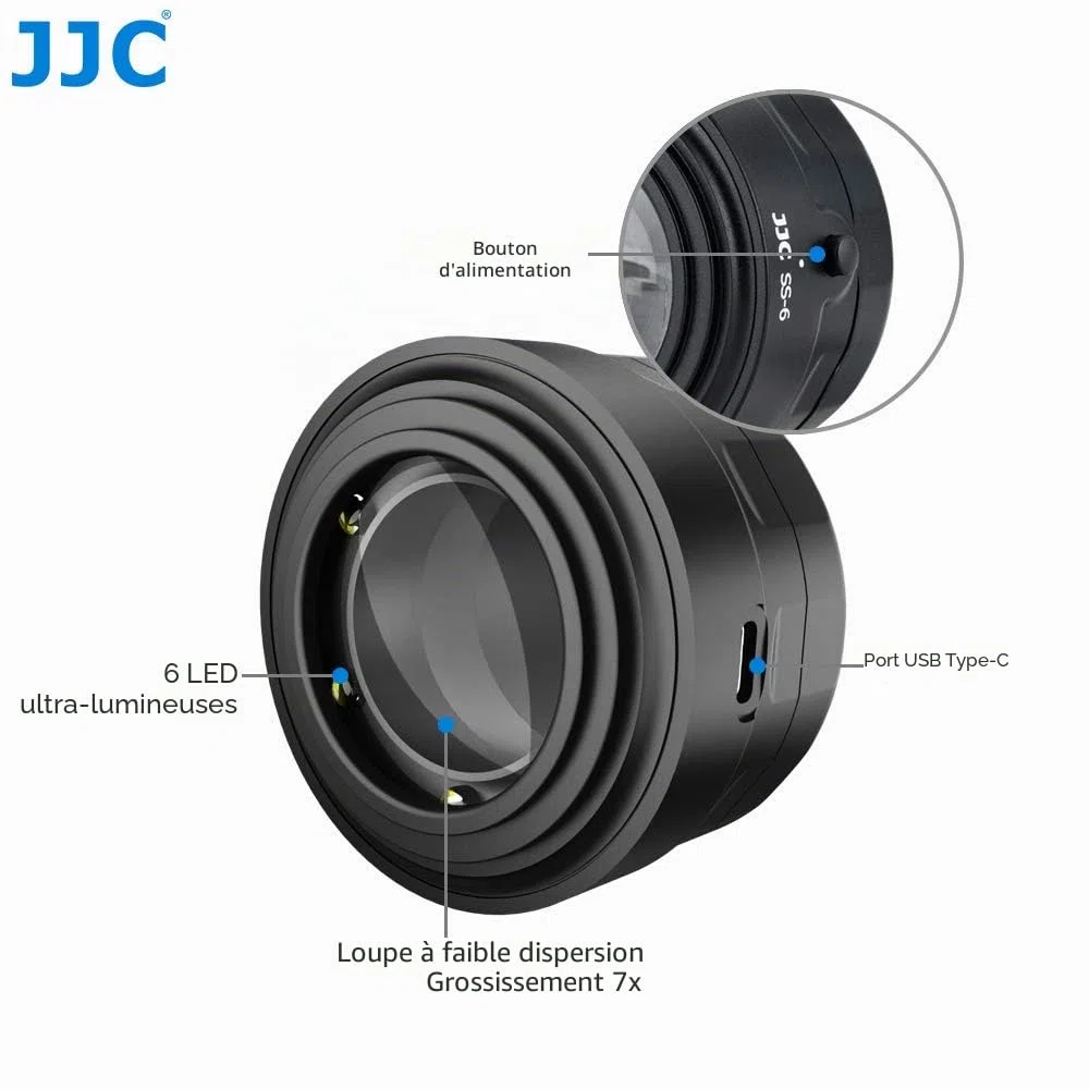 JJC Loupe De Nettoyage Photo avec Fonction Éclairage par LED Grossissement 7X