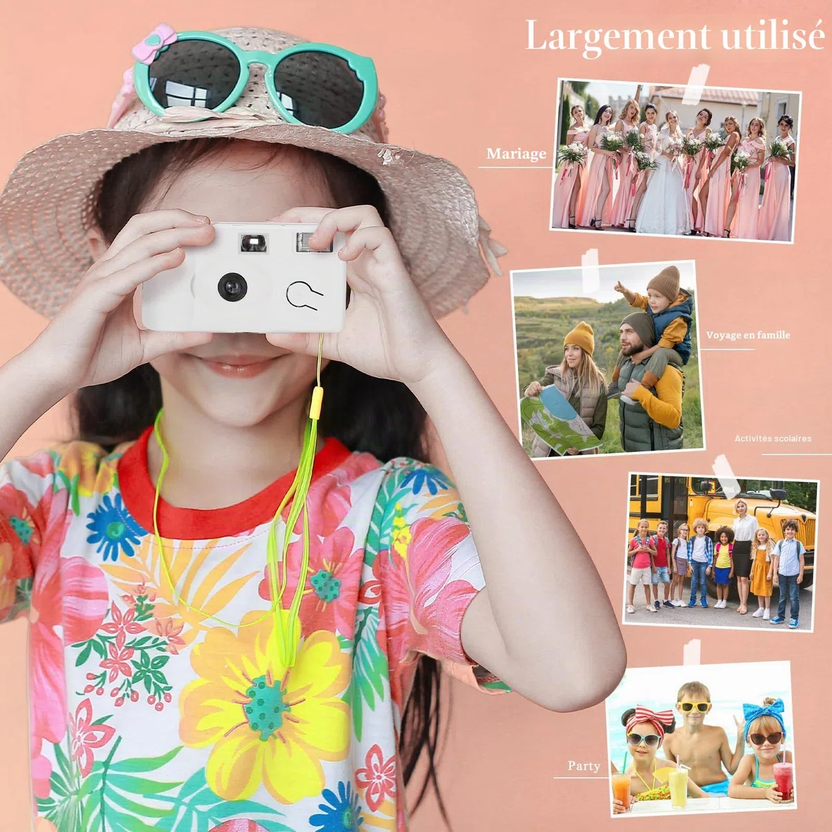 LEIFIDE Lot de 8 appareils photo jetables en vrac pour mariage, usage unique, appareil photo 35 mm avec film couleur flash pour photographie, anniversaire, voyage, camping, fête (couleur mignonne)