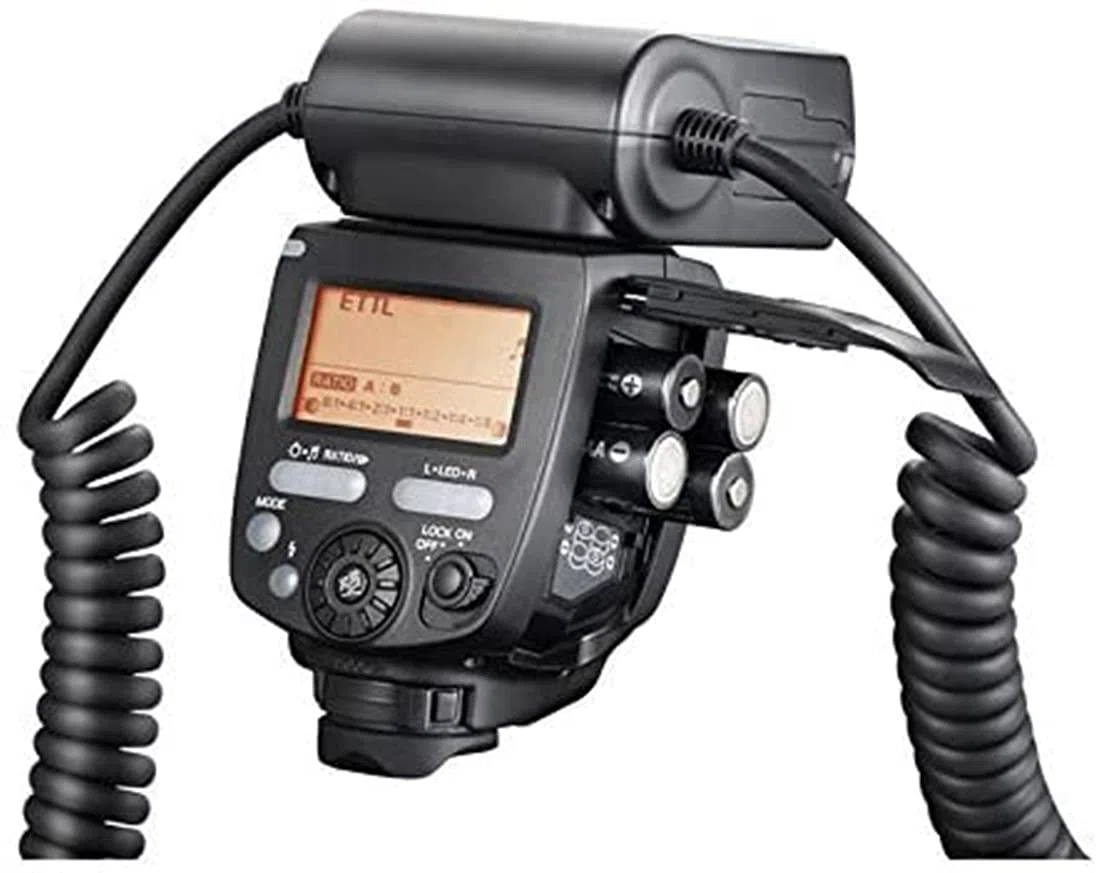 YN-24EX Flash annulaire macro Speedlite avec 2 têtes de flash, 4 bagues d'adaptation, compatible avec Canon, avec chiffon en microfibre