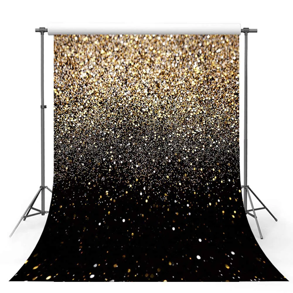 Toile de fond à paillettes dorées et noires pour bal de fin d'année Motif ciel étoilé brillant abstrait Idéal pour fête d'anniversaire, mariage, enfants, nouveau-né 1,5 x 2,1 m
