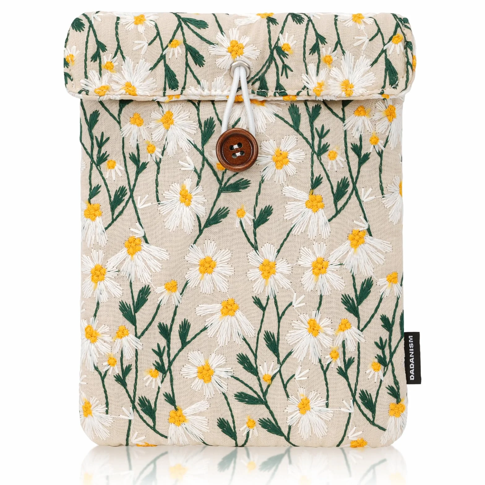 Dadanism 6-7 Pouces Liseuses Housse Sac avec Broderie Florale de Marguerites pour 7" Nouveau Kindle Paperwhite/Colorsoft Signature Edition, 6,8" Kindle Paperwhite, 6" Kindle/Tolino eReader, Beige