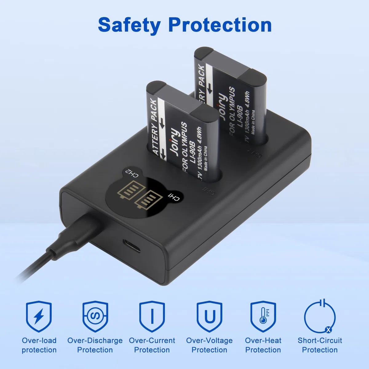 2X Li-90B Li-92B Batterie et Chargeur pour Olympus Tough TG-7, TG-6, TG-5, SH-1, SH-2, SP-100 IHS, Tough TG-1 iHS, TG-2 iHS, TG-3, TG-4, SH50 iHS, SH60, for Ricoh GR III, GR IIIX