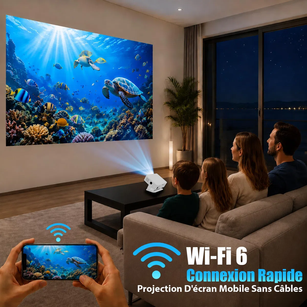[2026 Version Améliorée] Videoprojecteur 4K &1080P WiFi et Bluetooth Focus électronique Correction à 270 Degrés Projecteur Video Portable pour HDMI/TV Stick/Laptop