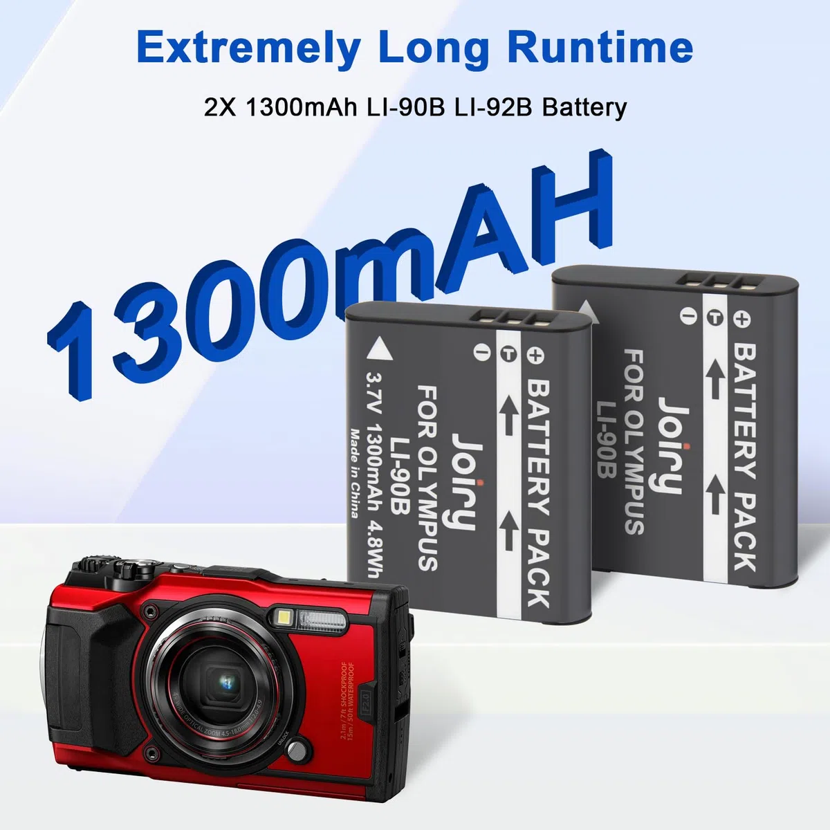 2X Li-90B Li-92B Batterie et Chargeur pour Olympus Tough TG-7, TG-6, TG-5, SH-1, SH-2, SP-100 IHS, Tough TG-1 iHS, TG-2 iHS, TG-3, TG-4, SH50 iHS, SH60, for Ricoh GR III, GR IIIX