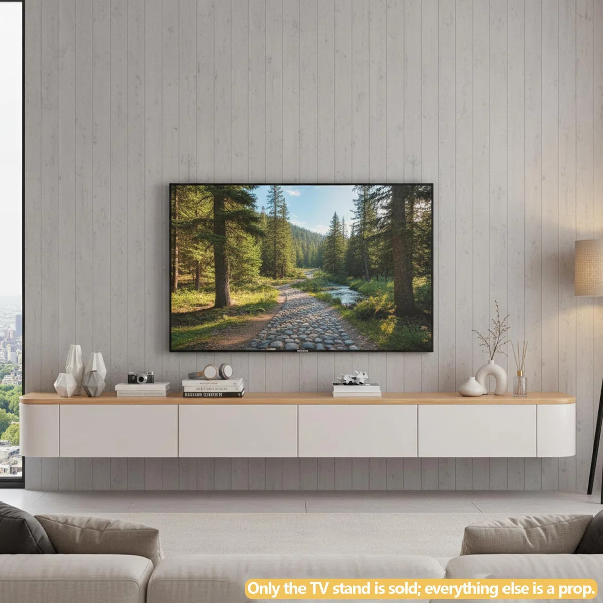 Meuble TV flottant élégant en bois de pin - Meuble de rangement mural pour économiser de l'espace - Centre de divertissement pour le salon - Décoration rustique moderne - Meuble TV idéal pour les