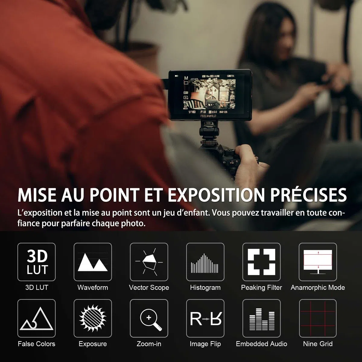 FEELWORLD LUT5 DSLR Camera Moniteur DSLR 5.5" 3000nit Ultra Haute luminosité 3DLUT HDR Moniteur à écran Tactile 1920 * 1080 4K HDMI