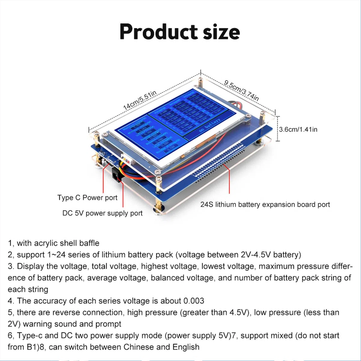 Testeur De Batterie Numérique 1 À 24S Vérificateur De Batterie Lithium 2V À 4.5V Avec Carte Dextension