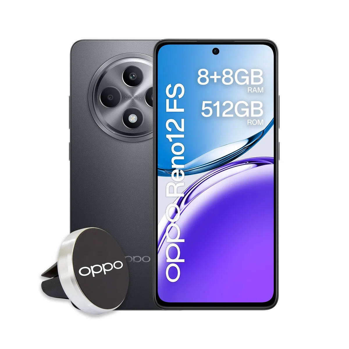 Oppo Reno12 FS AI Smartphone, Triple caméra 50+8+2MP, Selfie 32MP, écran 6,67" 120HZ AMOLED FHD+, 5000mAh, RAM 16 Go (8+8) +ROM 512 Go, Support Auto [Deluxe Edition], Mat Gris