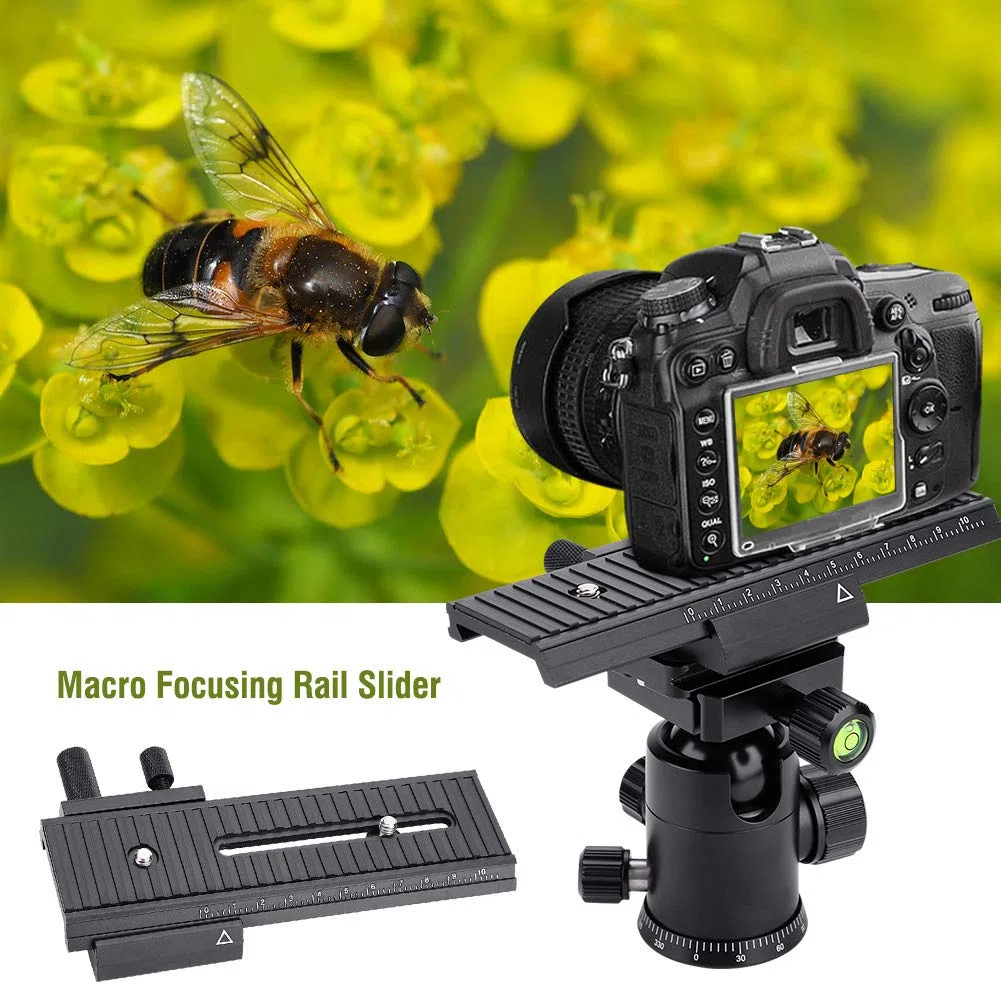 Diyeeni Rail Slider Camera Slider Mise au Point Macro bidirectionnelle avec vis de Montage 1/4 "pour Prise de Vue rapprochée avec échelle de précision pour Une Mise au Point Rapide