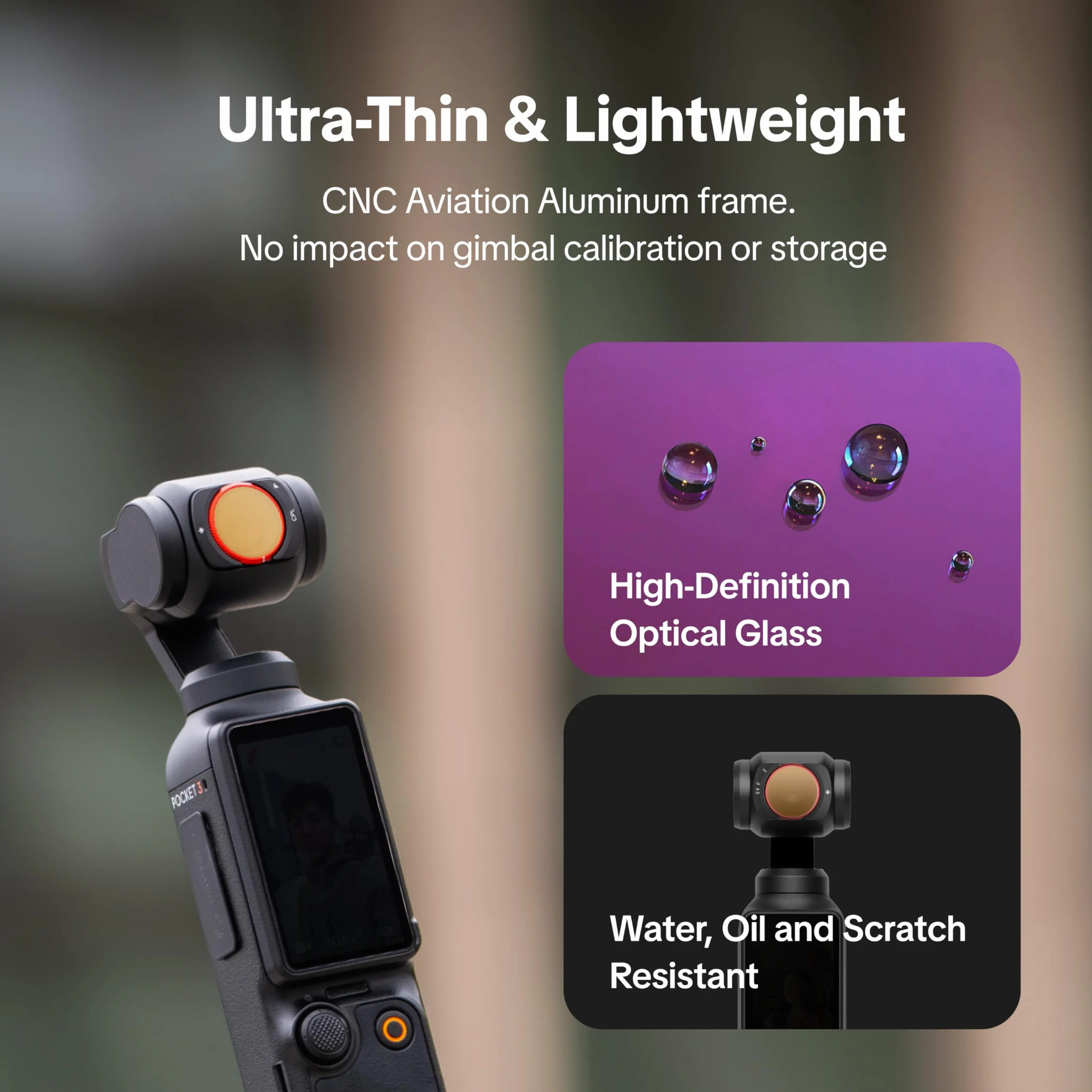 PGYTECH Filtre VND pour DJI Osmo Pocket 3/ Pocket 4 (2-5 Stops), Filtre ND Réglable ND4 ND8 ND16 ND32 avec Verre Optique Professionnel, Fixation Magnétique