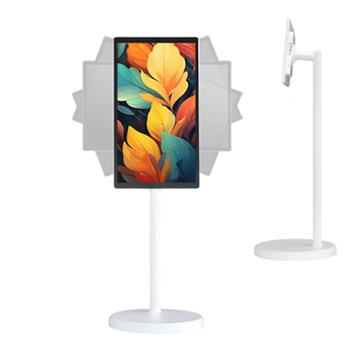 Écran Intelligent Mobile 24/27 Pouces HD sur roulettes, Tele Portable sur Pied, écran Tactile sans Fil, Android 13, Support Pivotant pour Télétravail & Usage Polyvalent(8+128GB,27in)