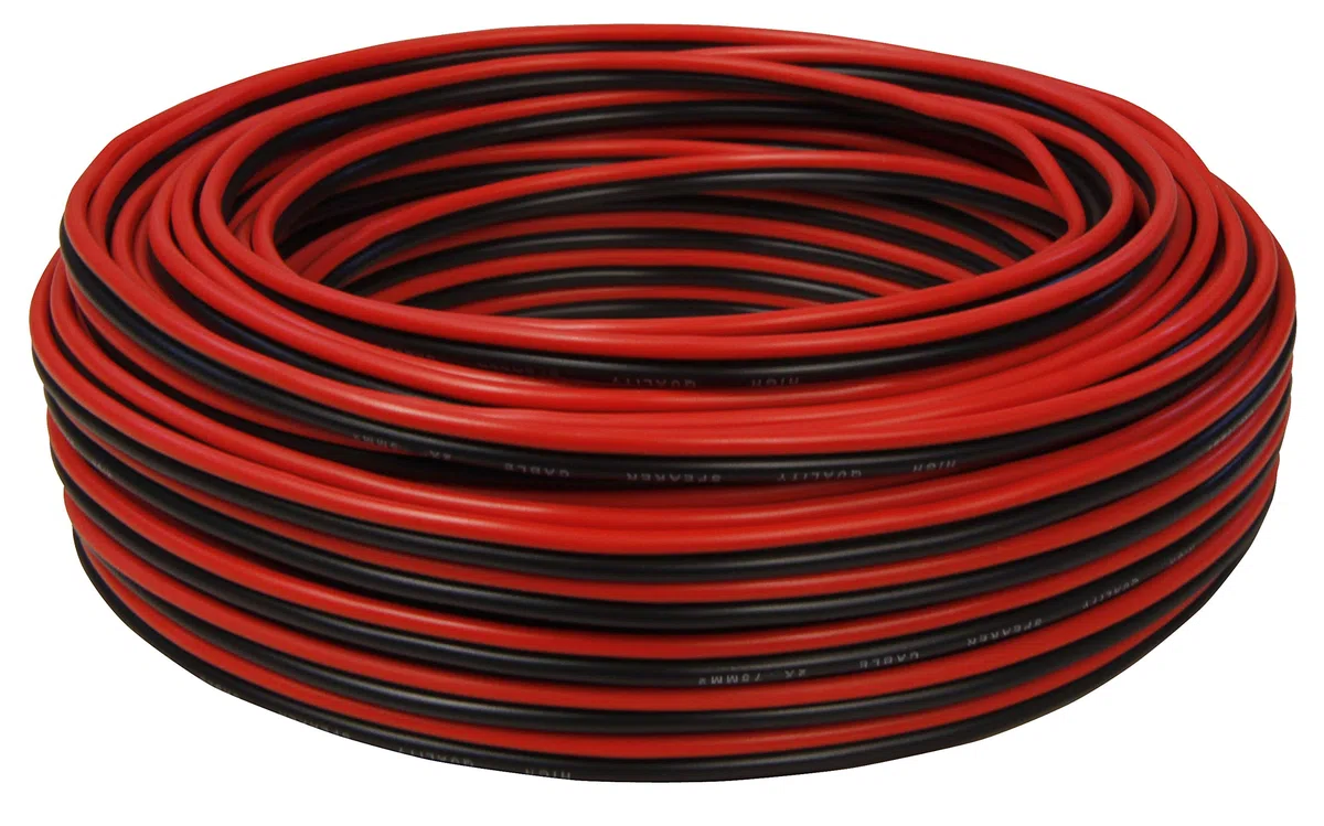 Câble d'enceinte (toron jumelé) 2 x 1,50 mm² (câble d'enceinte/câble Audio) 50 m Rouge/Noir