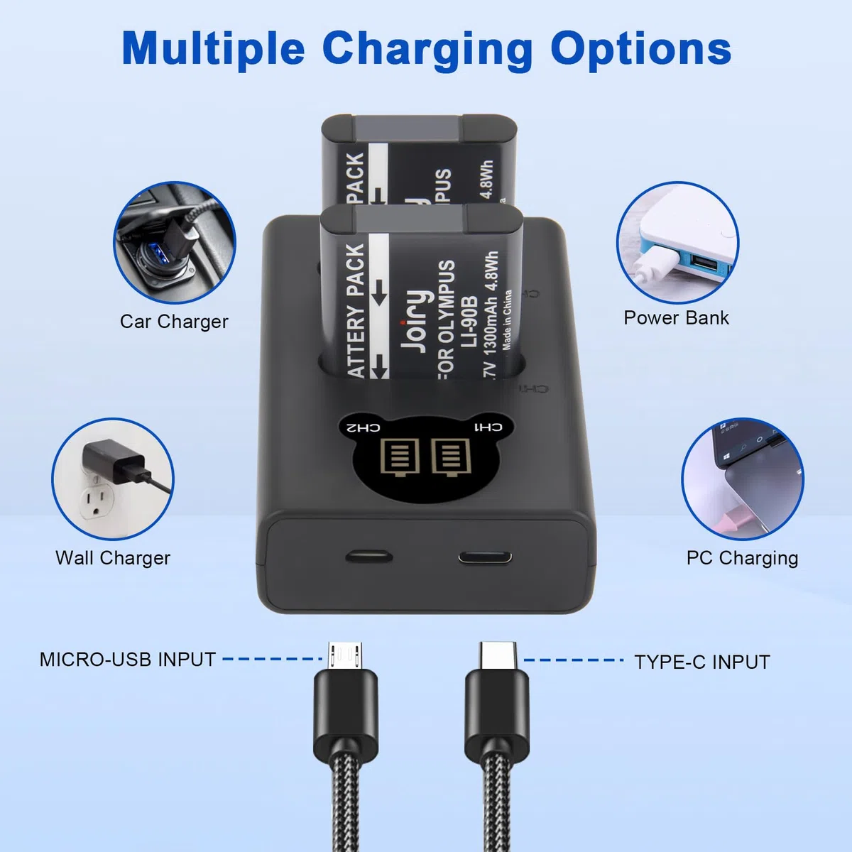 2X Li-90B Li-92B Batterie et Chargeur pour Olympus Tough TG-7, TG-6, TG-5, SH-1, SH-2, SP-100 IHS, Tough TG-1 iHS, TG-2 iHS, TG-3, TG-4, SH50 iHS, SH60, for Ricoh GR III, GR IIIX