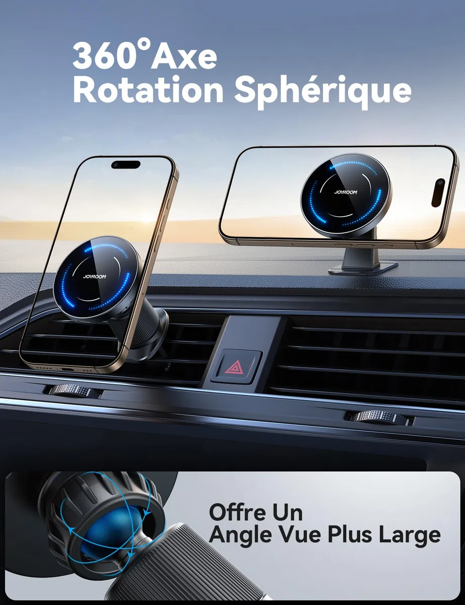 JOYROOM Support Telephone Voiture Magsafe Induction Ensemble 2 en 1 [Conception Améliorée Pince Double Crochet] Chargeur Magsafe Voiture 15W, Chargeur Induction Voiture iPhone 17 Air Pro Max 16-12