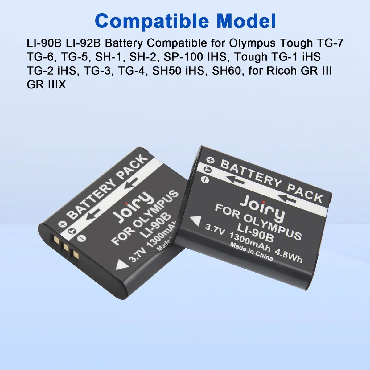 2X Li-90B Li-92B Batterie et Chargeur pour Olympus Tough TG-7, TG-6, TG-5, SH-1, SH-2, SP-100 IHS, Tough TG-1 iHS, TG-2 iHS, TG-3, TG-4, SH50 iHS, SH60, for Ricoh GR III, GR IIIX