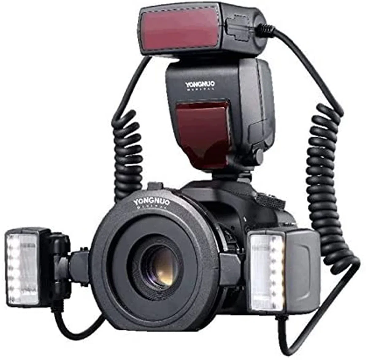YN-24EX Flash annulaire macro Speedlite avec 2 têtes de flash, 4 bagues d'adaptation, compatible avec Canon, avec chiffon en microfibre