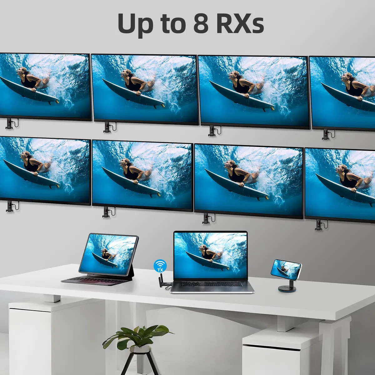 Émetteur HDMI sans fil et 2 récepteurs, 50 m, écran LED, jusqu'à 8RX, Plug and Play, contrôle thermique intelligent, 2,4 + 5 GHz, flux vidéo sans fil depuis Netflix/ordinateur portable/TV Box/appareil