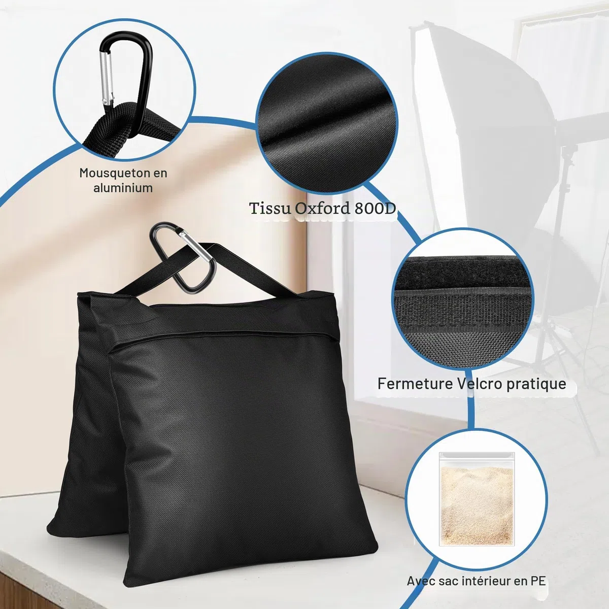 Victiv Lot de 4 Sac de Sable Résistants, 57x26,5cm Sacs de Lestage pour Trépied Photographique, 800D Oxford Sacs de Sable pour Renforcer Lestage, Sac de Sable pour Jardin, Tente, Parasol, Balançoire